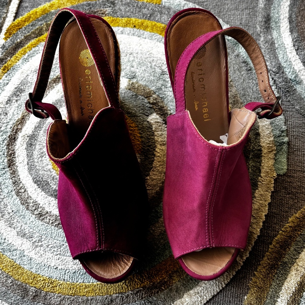Eric Michael Pink Suede Espadrille Ankle Strap Sz 39